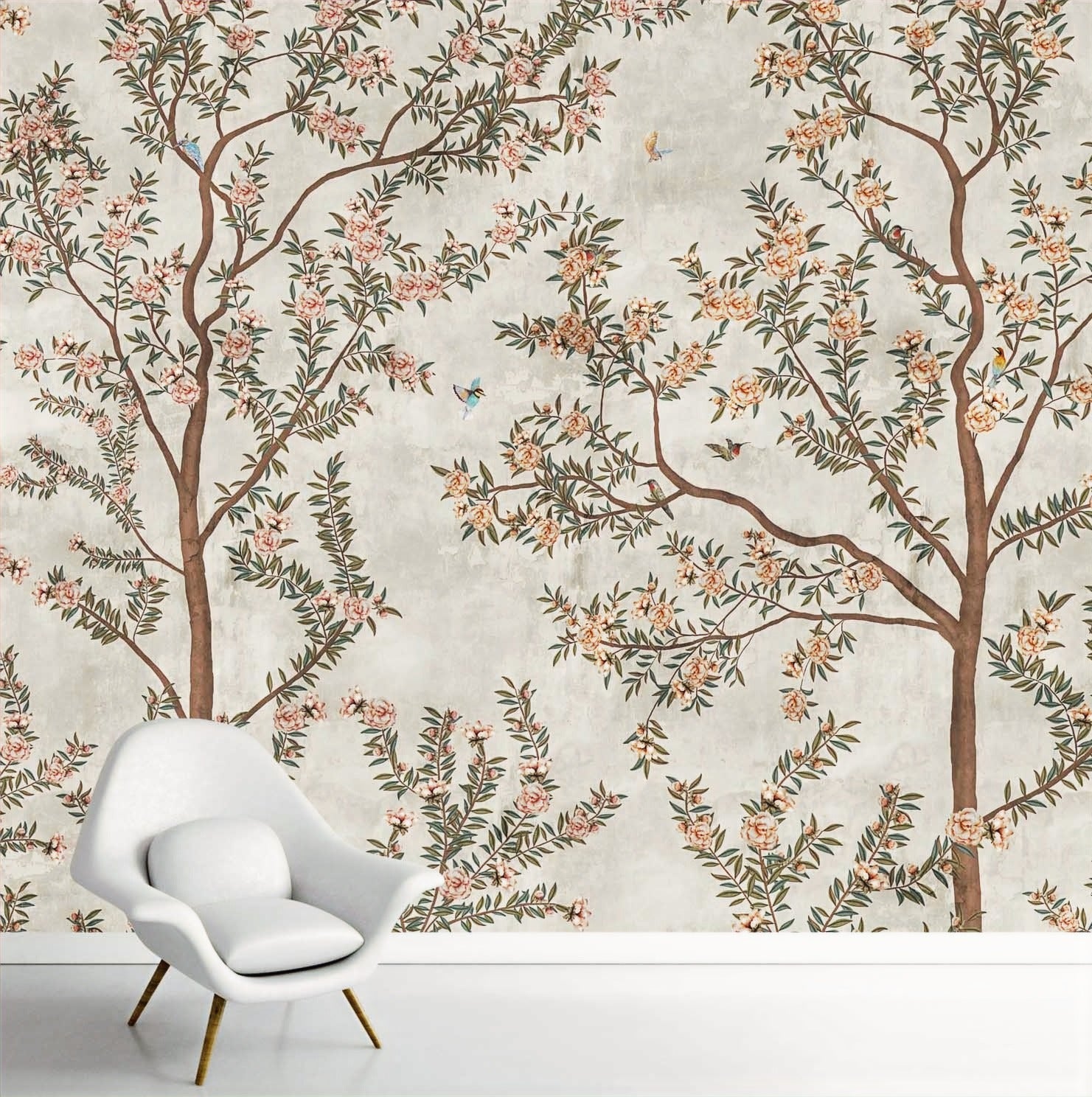 A close-up of a700112 - Chinoiserie Pattern Wallpaper for Walls, Customised Indrani Series Canvas Tropical Design (Customised Size Wallpaper )available at Material Depot in Bangalore